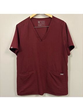 Figs Men’s Technical Wear Deep Red Scrubs V-Neck Shirt XL